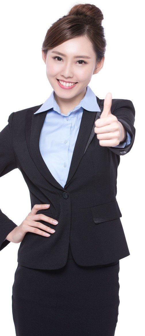 A commercial real estate agent with thumbs up hand gesture